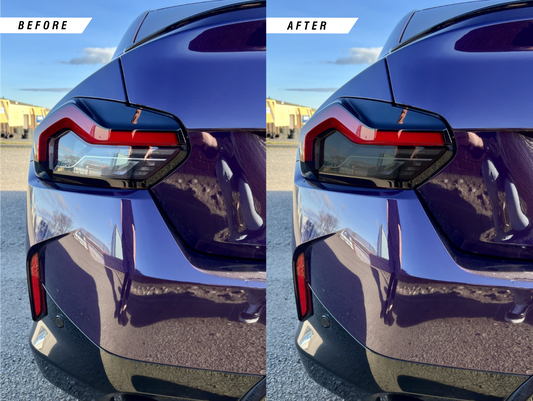 BMW G42 G87 model before and after comparison of the Reverse Light Tint in Medium.