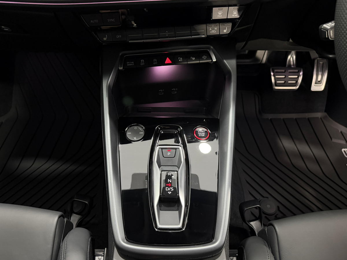 Audi A3, S3, RS3 piano black interior center console gloss PPF kit installed.