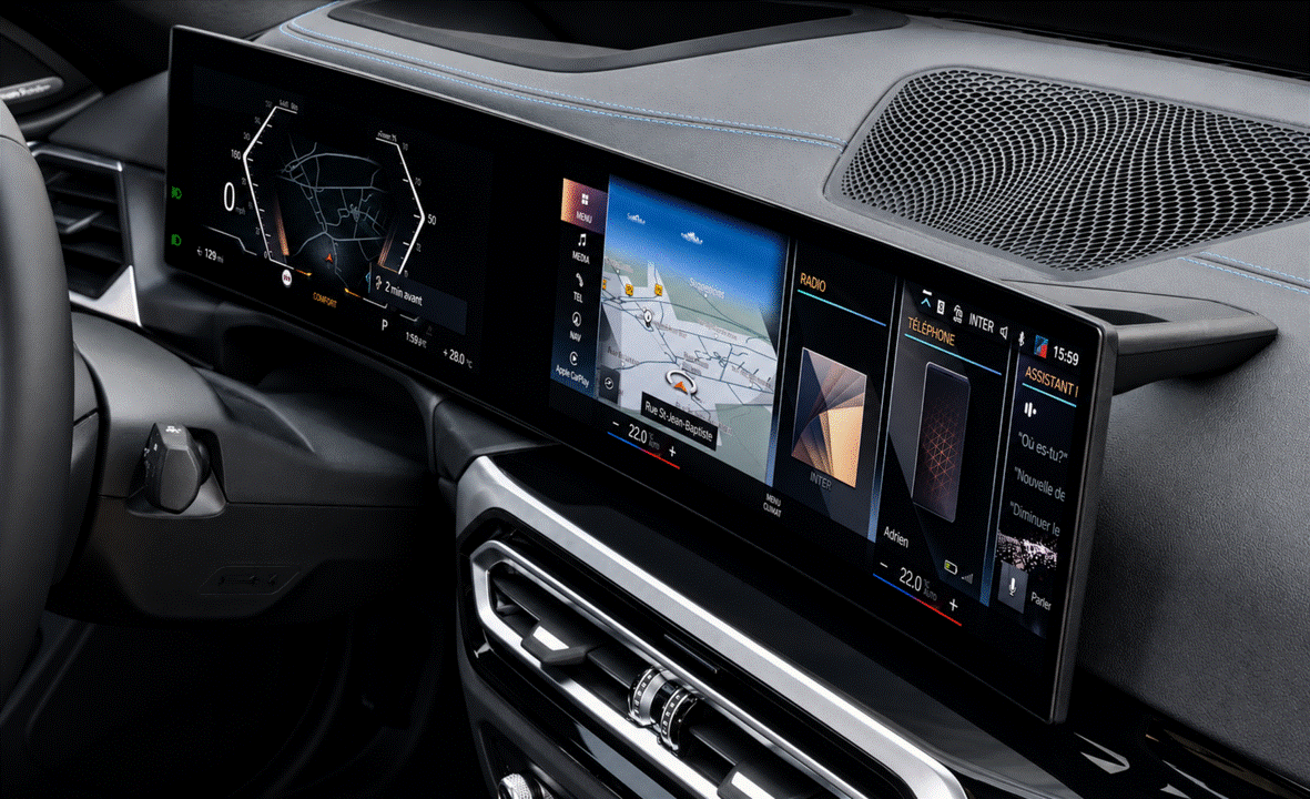 Highlighted coverage area of the BMW G Series M2 M3 M4 M5 iDrive 8 and iDrive 9 Instrument Cluster Navigation Screen Protection Film Kit.