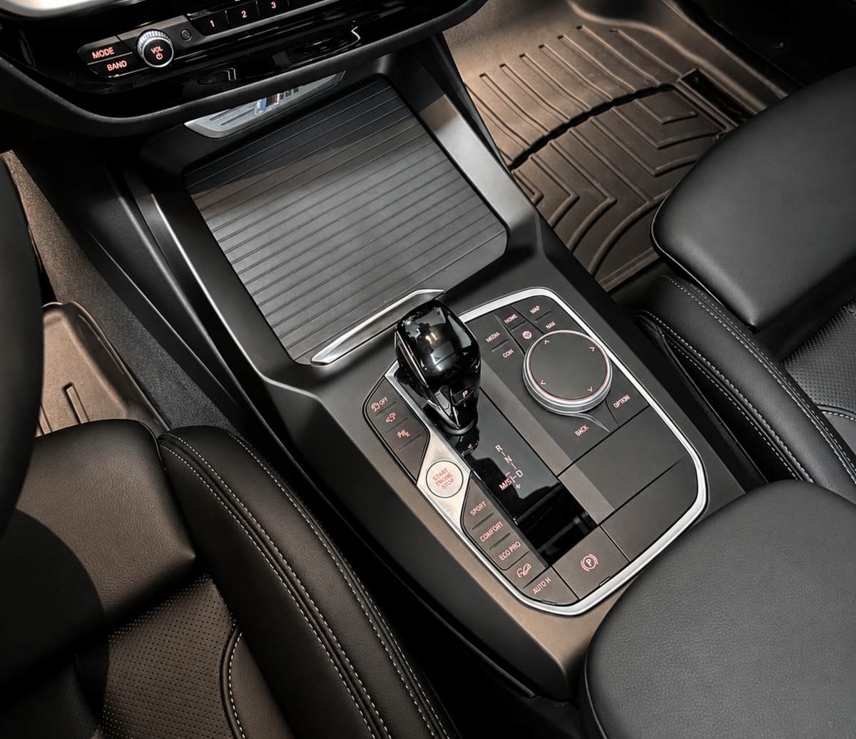 BMW X3, X4, X3M, & X4M piano black interior center console with matte or satin pre cut self healing PPF kit installed.