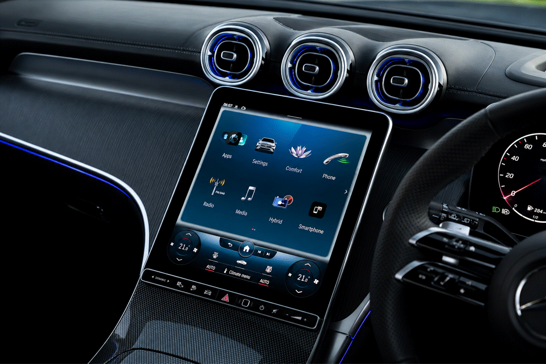 Mercedes Benz CLE and CLE 53 AMG media screen protector protecting the screen from scratches, fingerprints and dust.