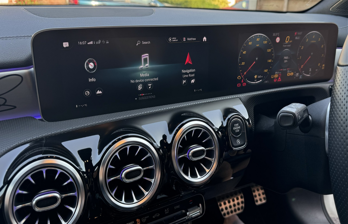 Mercedes Benz GLE Class, GLE 53 AMG & GLE 63 AMG screen protector installed to the cluster, showing the high clarity of the display with the specifically designed interior PPF installed.