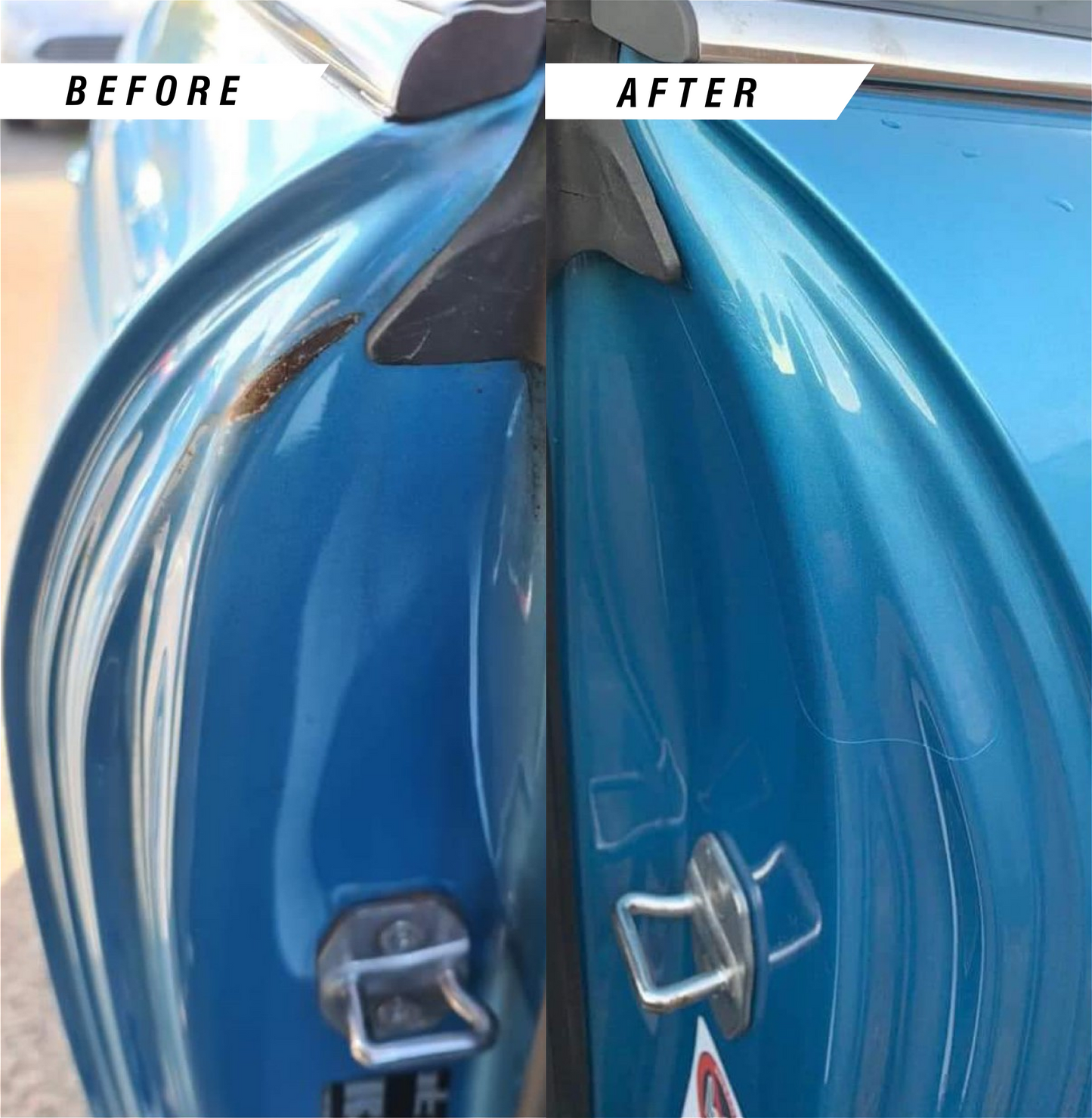 MINI Cooper Door Shut Damage before and after application of the Gloss Door Shut protection film kit.