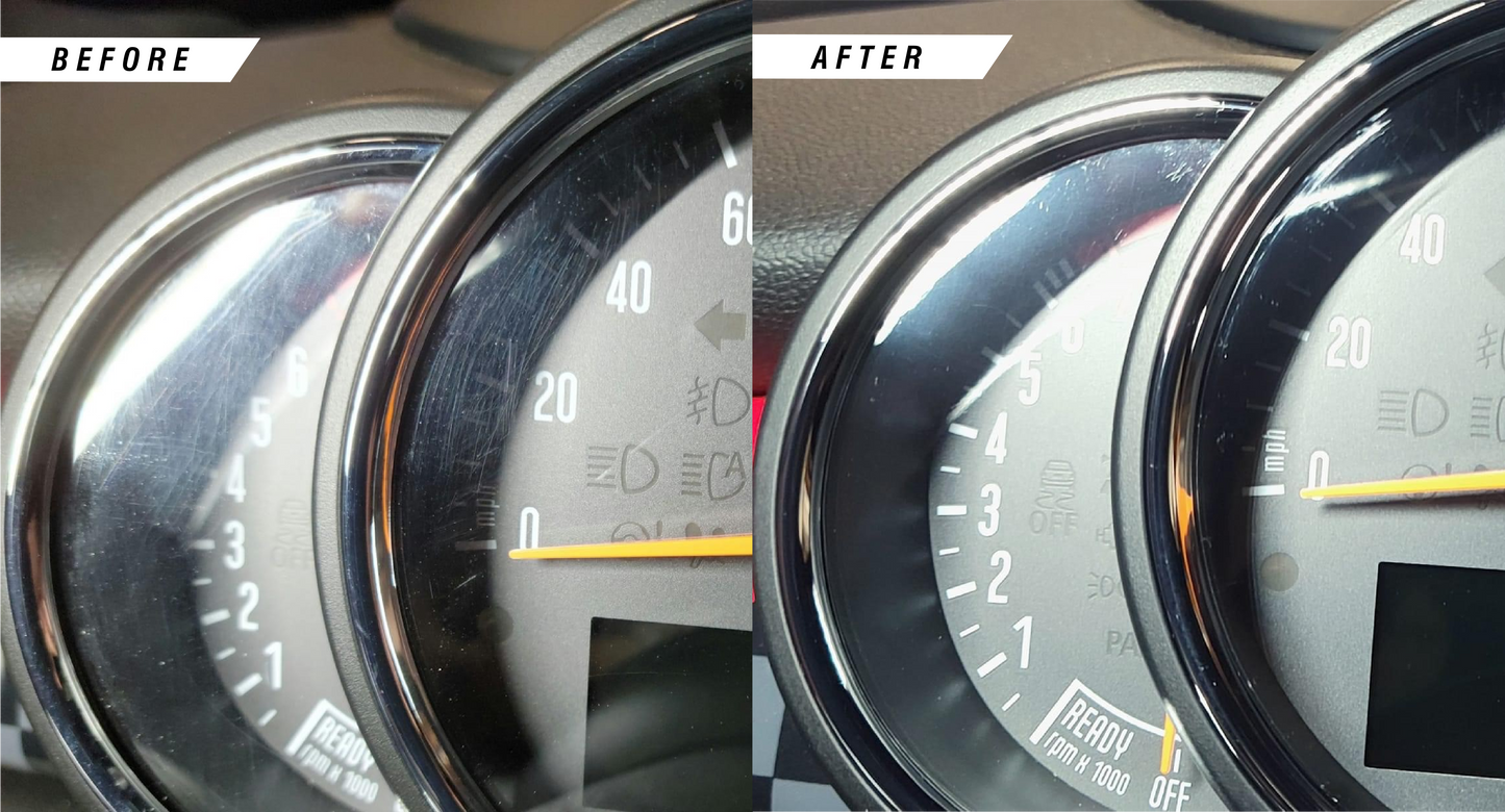 MINI Instrument Cluster Analogue Before and After Gloss PPF Application.