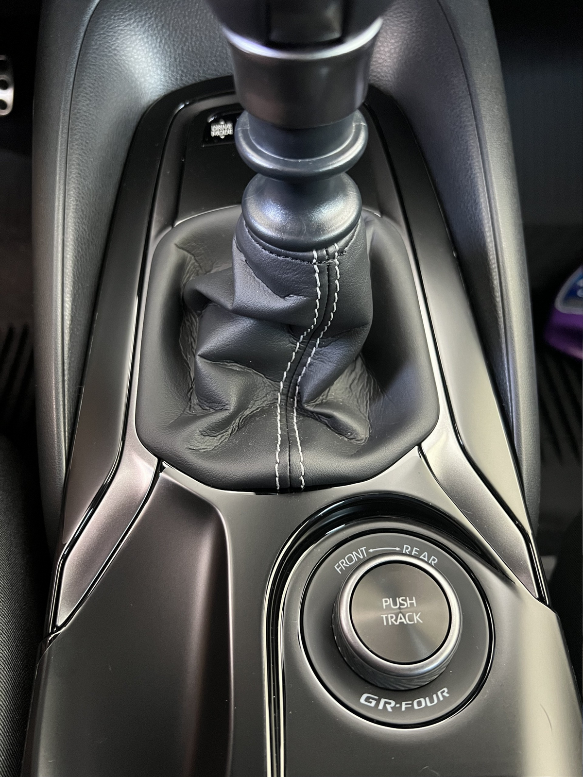 Close up of installed Matte Paint Protection Film to Toyota Corolla GR Centre Console.