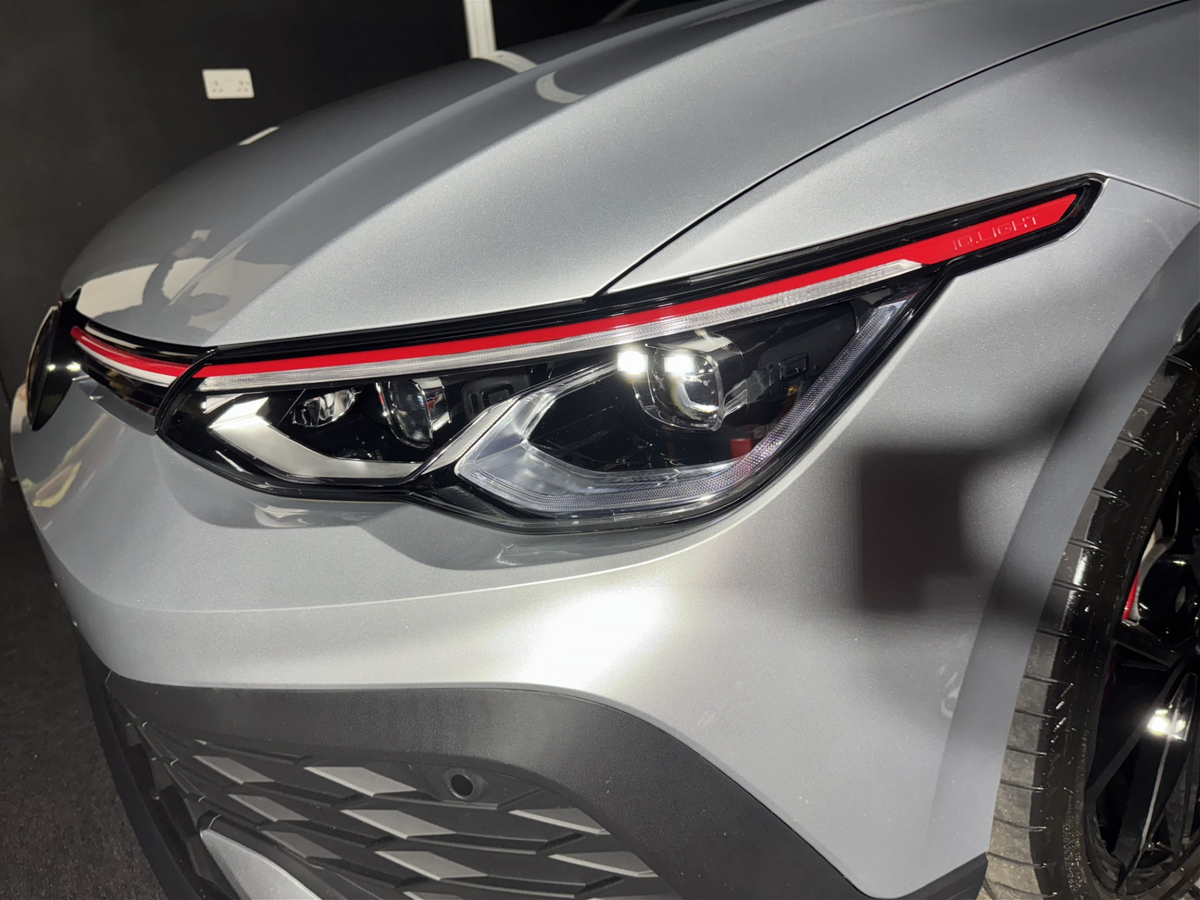 VW Golf MK8 and MK8.5 pre cut headlight ppf kit installed on a GTI.