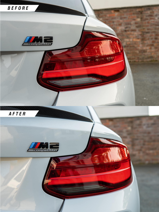BMW M2 M2C F87 Reverse Light Tint Kit Before and After.