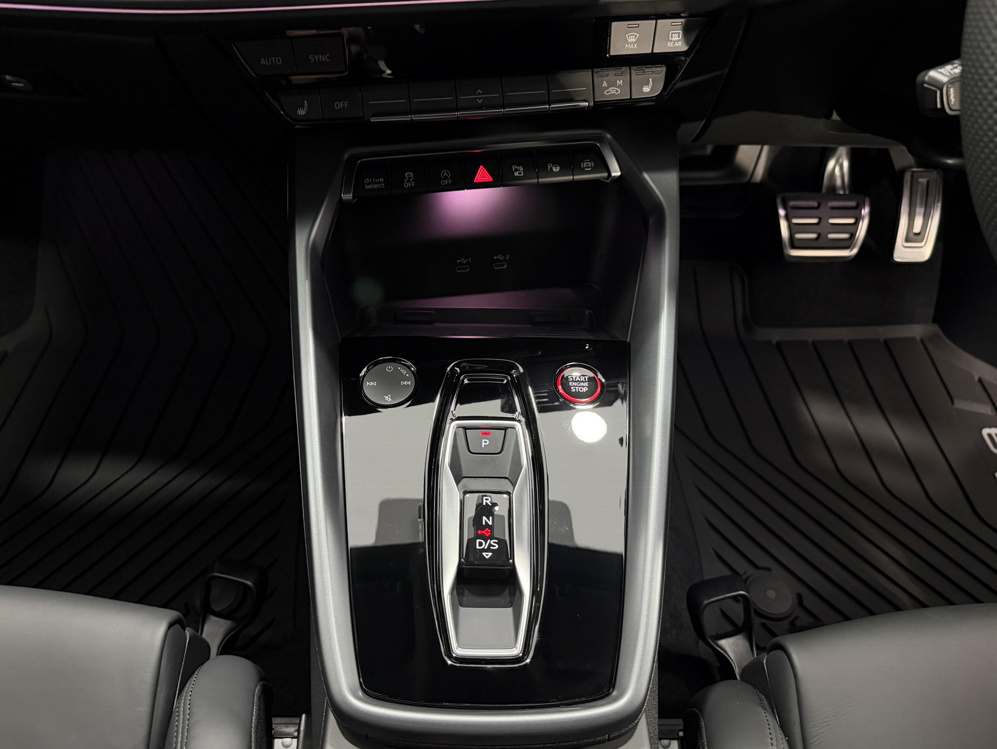 Audi A3, S3, RS3 piano black interior center console gloss PPF kit installed.