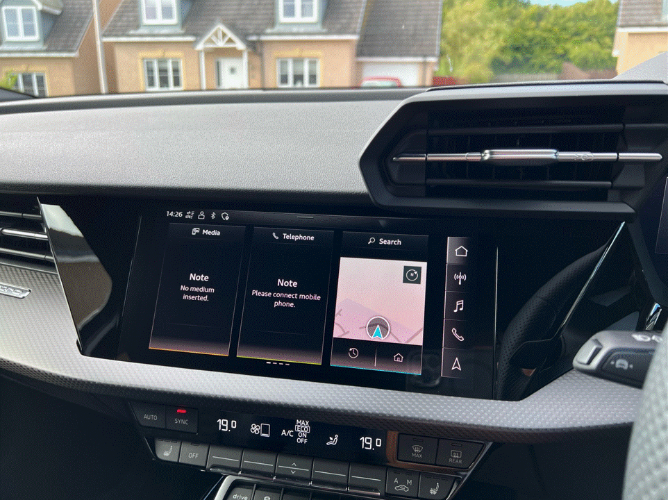 Audi A3, S3, RS3 8Y & 8.5Y piano black interior PPF kit coverage area.