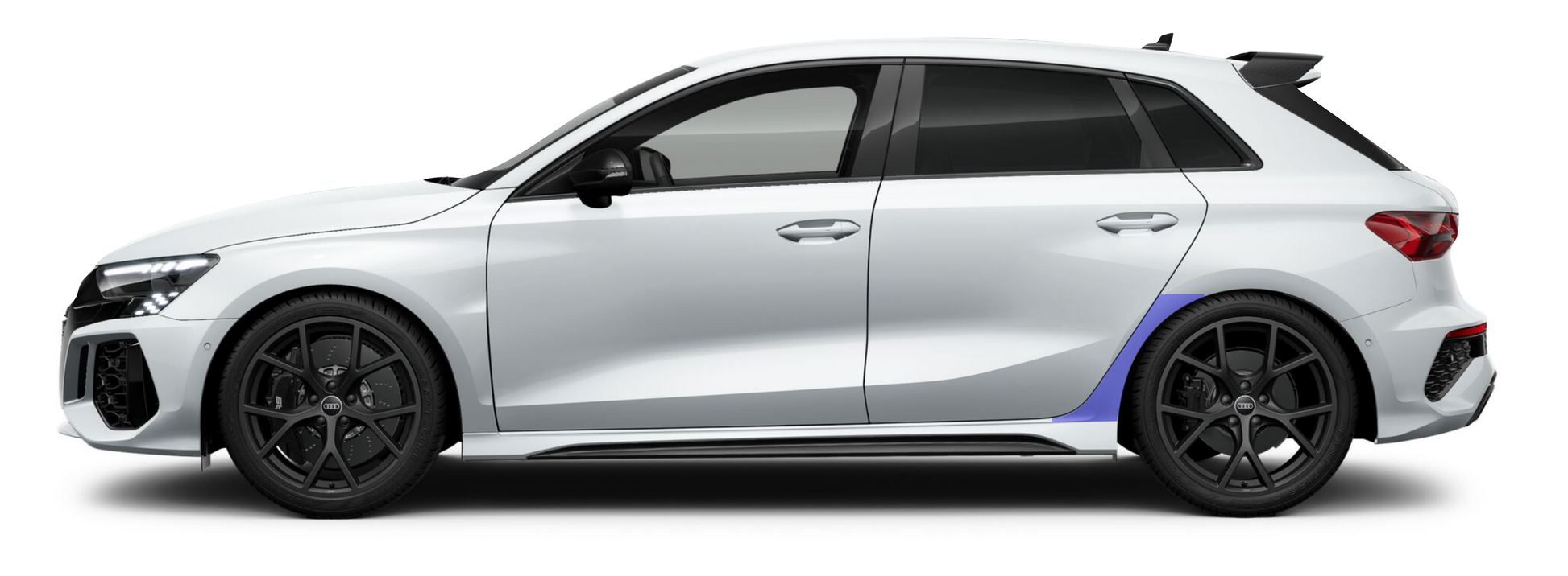 Audi A3, S3, RS3 sportback rear quarter self healing PPF kit coverage area.