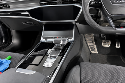 Audi A6 C8, S6 C8 & RS6 C8 pre-cut interior PPF wrap kit protecting the piano black center console from scratches, fingerprints and dust.