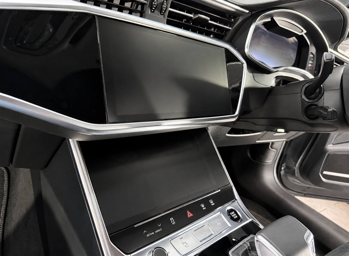 Audi A7 C8, S7 C8 & RS7 C8 climate control screen protector installed, finished in matte satin PPF eliminating sun glare, fingerprints and scratches.