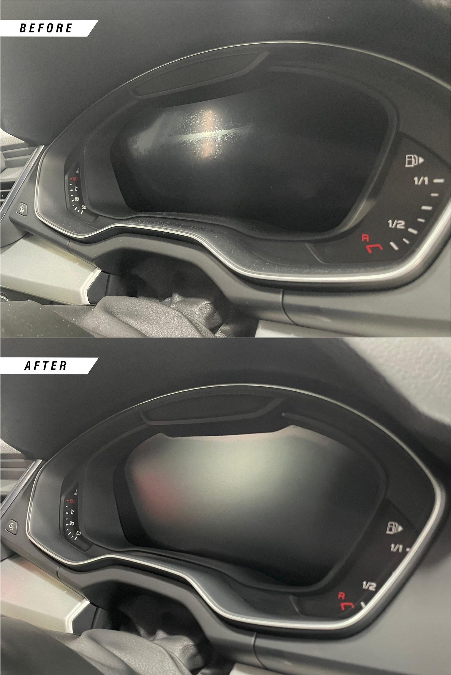 Audi instrument cluster virtual cockpit  screen protector PPF kit masking all underlying damage to the screen or protective layer.