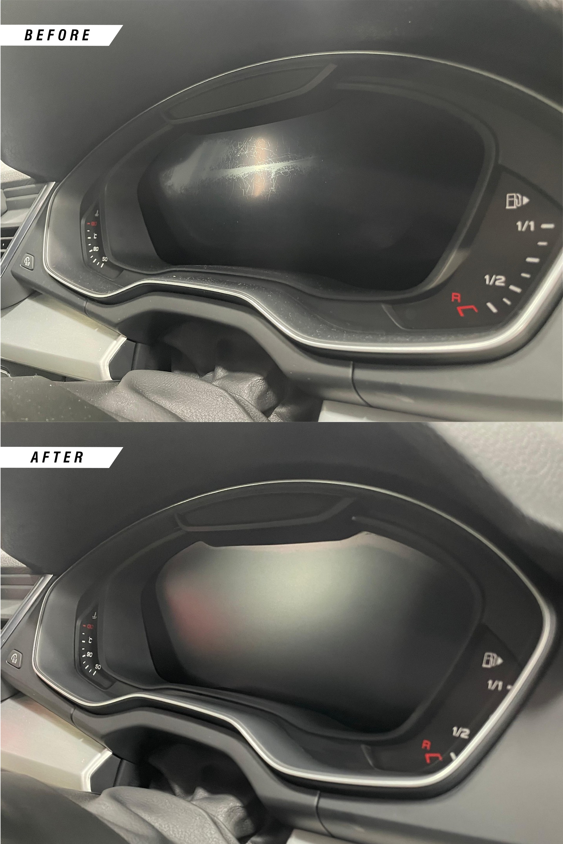 Audi instrument cluster virtual cockpit  screen protector PPF kit masking all underlying damage to the screen or protective layer.