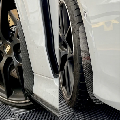 Audi RS3 8.5Y Facelift & 8Y Pre-Facelift arch guards / mud flaps installed, finished in gloss carbon fibre.