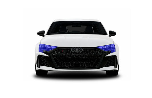 Audi RS3 facelift front headlight PPF kit coverage area.
