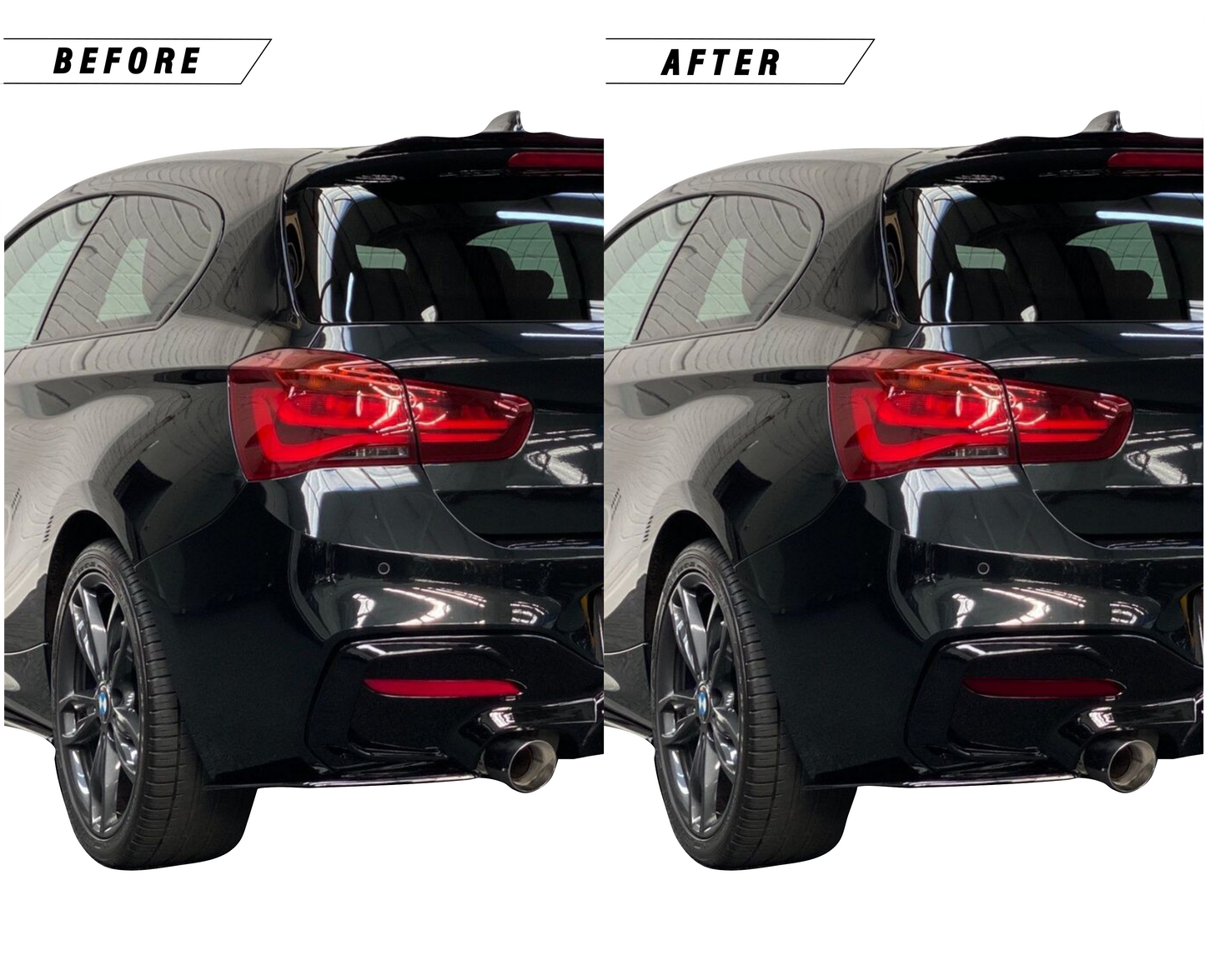 BMW 1 Series Rear Reflector Tint Overlays before and after.