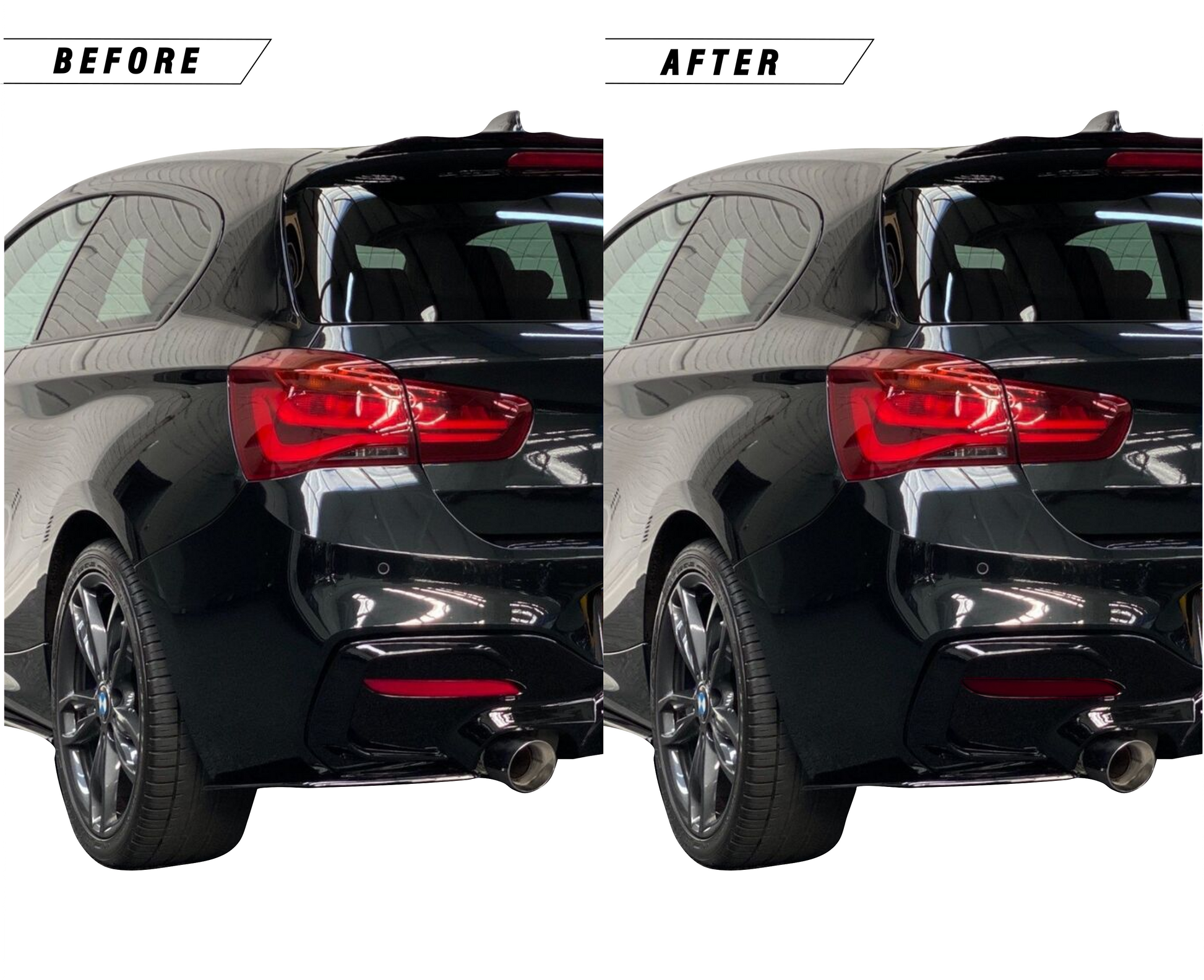 BMW 1 Series Rear Reflector Tint Overlays before and after.