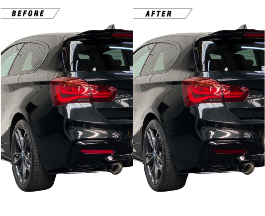 BMW 1 Series Rear Reflector Tint Overlays before and after.