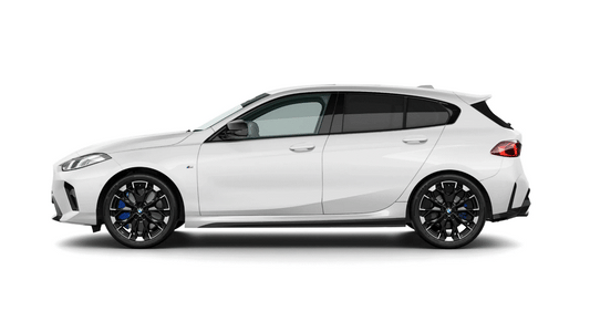BMW 1 Series F70 model, including M135 exterior gloss black plastic paint protection film kit, covering the B pillars and C pillars.