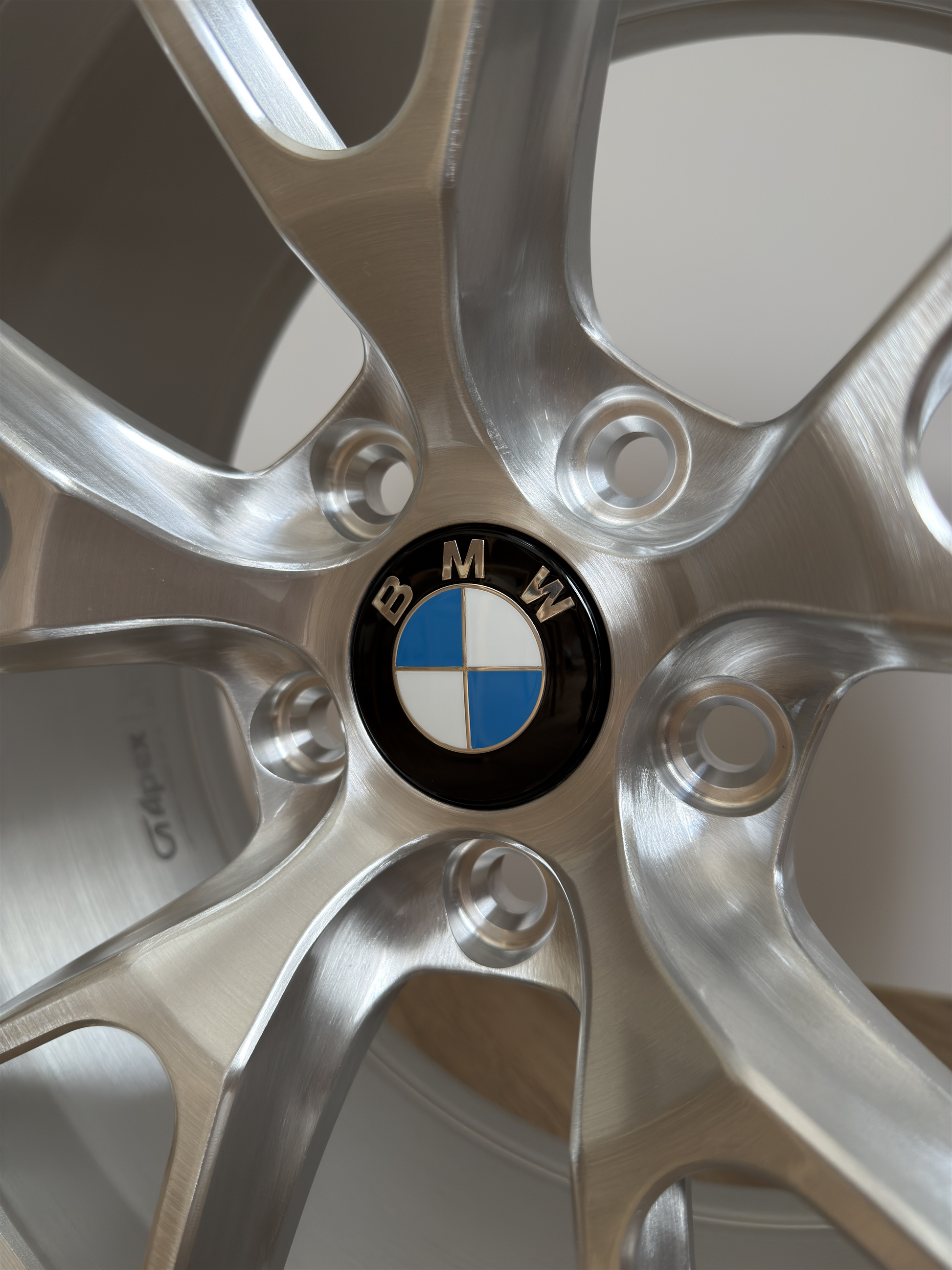 BMW F & G Series Dechromed Gloss Black Wheel Centre Caps fitted to Silver Apex Wheel. 