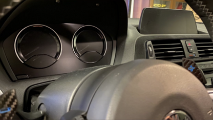 BMW F Series LCI Instrument Cluster and navigation kits installed in Matte finish, providing anti glare properties. 