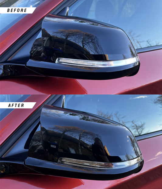 BMW F Series Wing Mirror Tint Kit in Medium Before and After Comparison. 