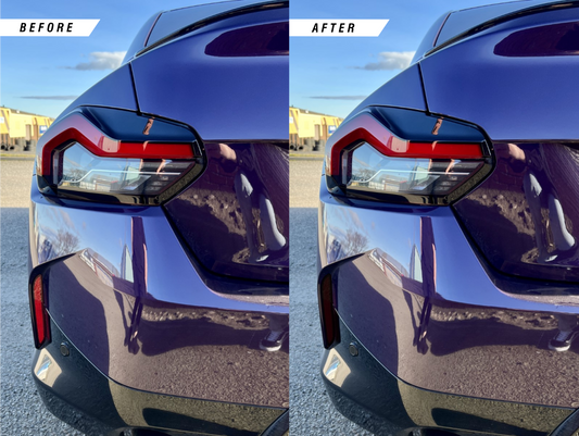 BMW G42 model before and after comparison of the Reflector Tint in Dark. 