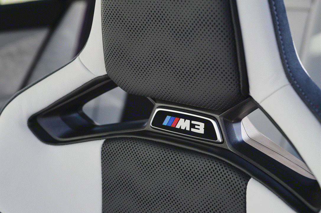 BMW G87, G80, G81, G82, G90, F90 M model carbon fibre bucket seat PPF protection kit installed.