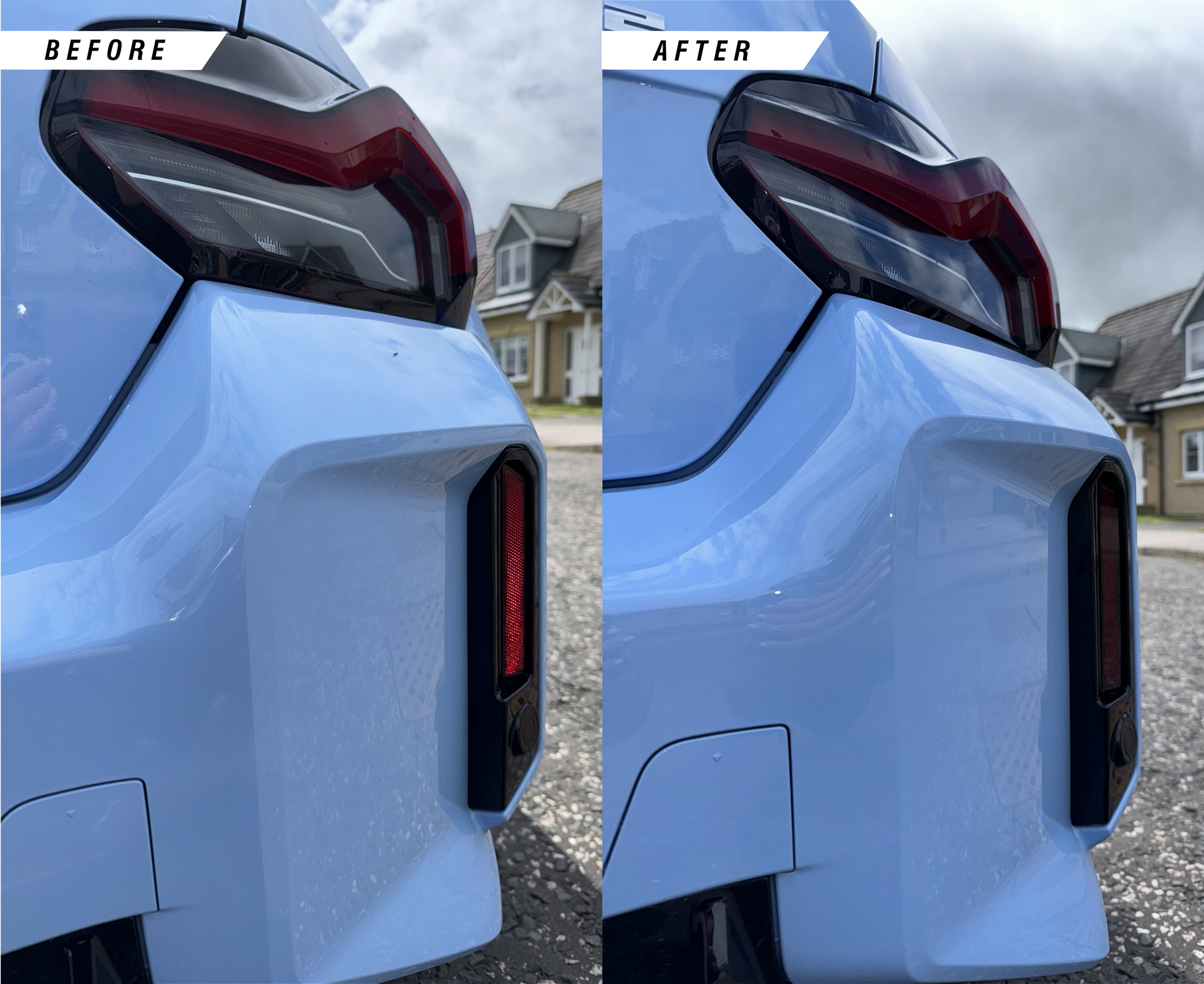 BMW M2 G87 model before and after comparison of the Reflector Tint in Medium. 