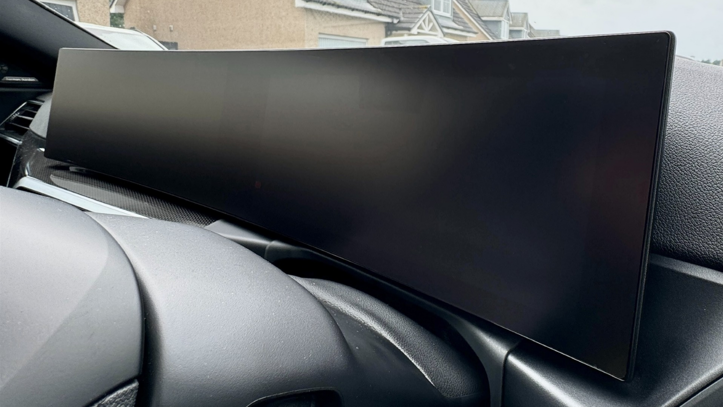 Matte Anti Glare BMW G Series iDrive 8 and iDrive 9 Instrument Cluster Navigation Screen Protection Film Kit installed on a G90 M5.