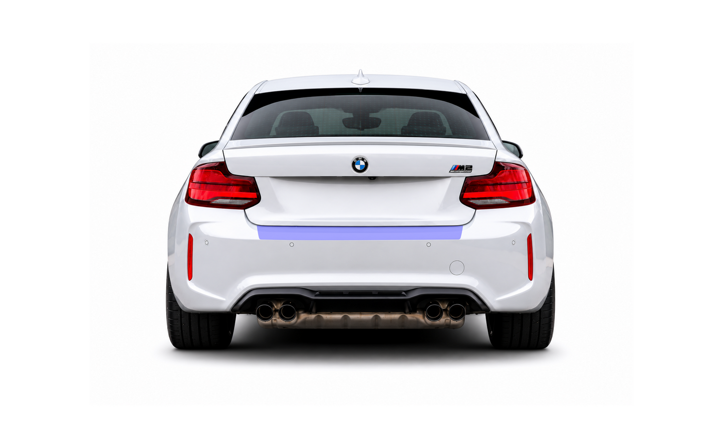 Coverage area of the BMW M2 F87 & 2 Series F22 F23 rear boot bumper trunk lip PPF protector kit.