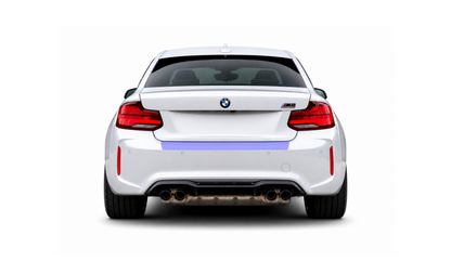 Coverage area of the BMW M2 F87 & 2 Series F22 F23 rear boot bumper trunk lip PPF protector kit.