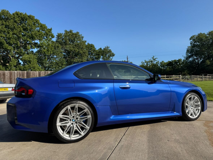 Full picture of the BMW M2 G87 Full Side Profile installation of Gloss Transparent Self Healing PPF. 