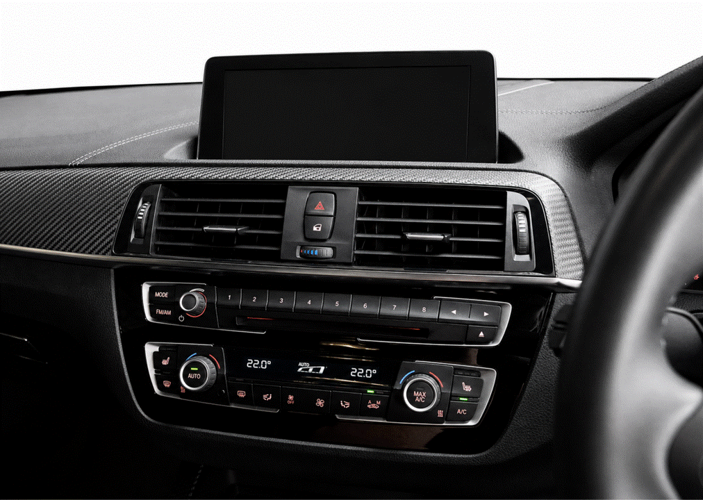 BMW F Series LCI and Pre LCI, including M2 F87, M3 F80, M4 F82 gloss black interior radio and climate control trim fascia PPF coverage, hiding and preventing scratches.
