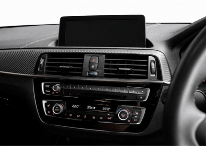 BMW F Series LCI and Pre LCI, including M2 F87, M3 F80, M4 F82 gloss black interior radio and climate control trim fascia PPF coverage, hiding and preventing scratches.