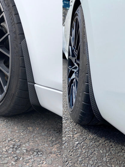 BMW M2 & M2C F87 Carbon Fibre arch guards mudflaps installed on the front and rear.
