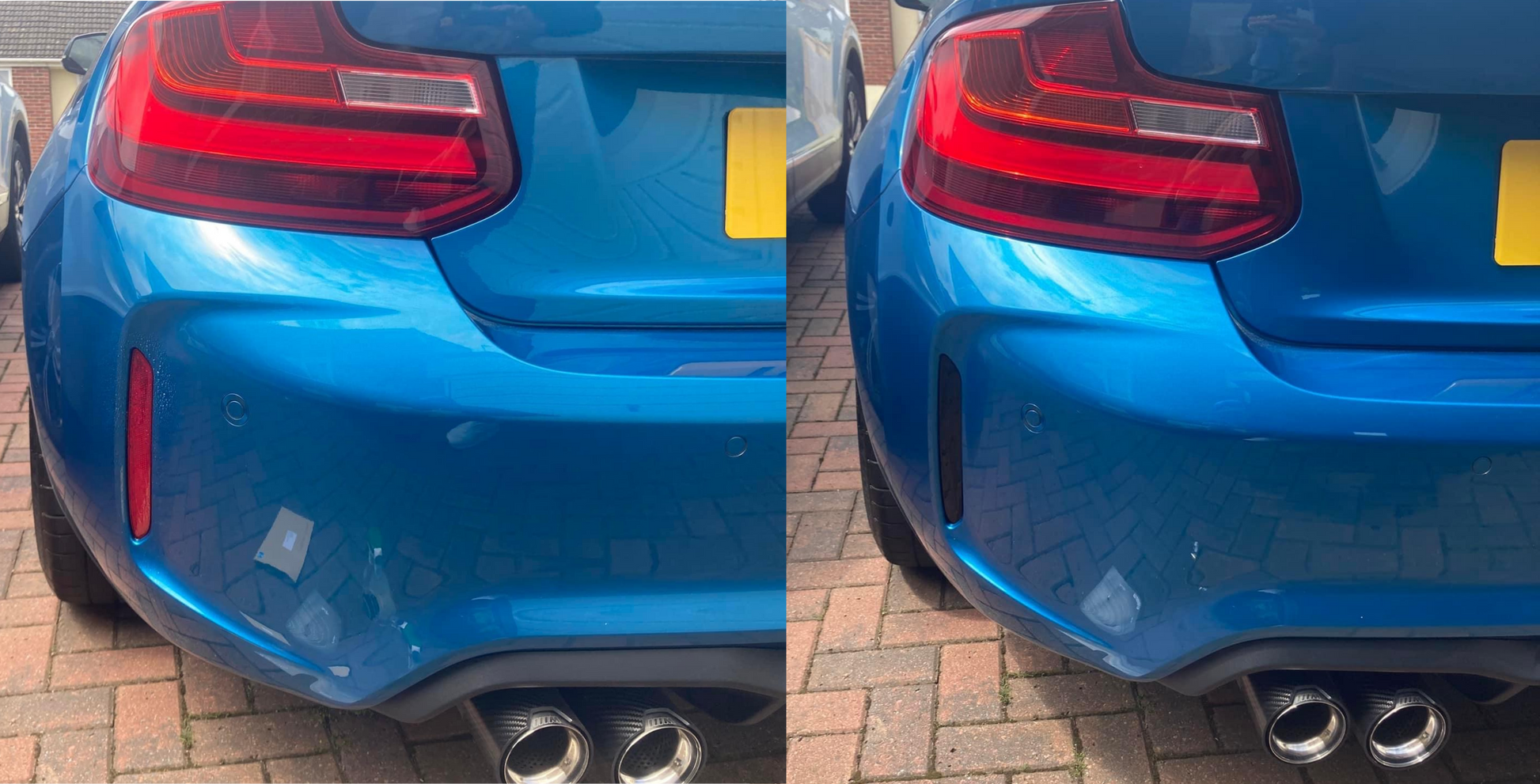 BMW 2 Series M2 F87 Reflector Tint Kit Dark Comparison before and after. 