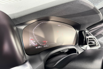 BMW 2 Series, M2 G42 G87, 3 Series, M3 G20 G80, 4 Series, M4, G22 G82 satin anti-glare iDrive 7 instrument cluster speedometer screen protector PPF installed.