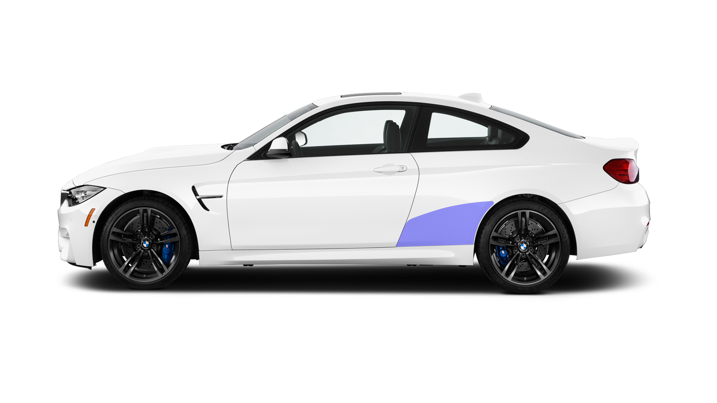 BMW M4 F82 F83 & 4 Series F32 F33 extended rear quarter and rear arch PPF kit coverage area, protecting against stone damage, and road debris.