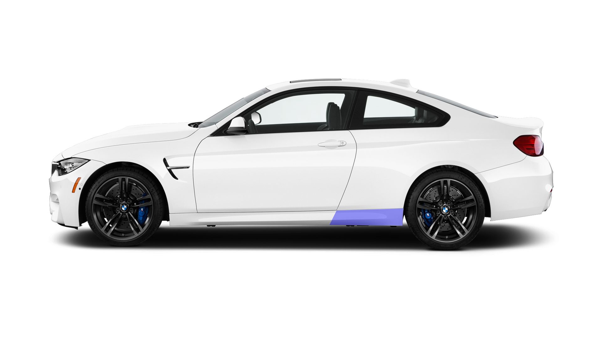 BMW M4 F82 F83 & 4 Series F32 F33 side skirt and sill PPF kit coverage area, protecting against stone damage, and road debris.