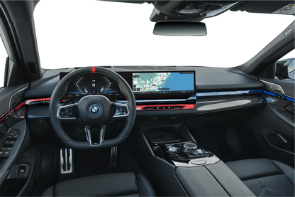BMW 5 Series G60 G61, and M5 G90 G99 interior dashboard PPF wrap protector stopping scratches and swirls occurring on the piano black or carbon fiber trim.