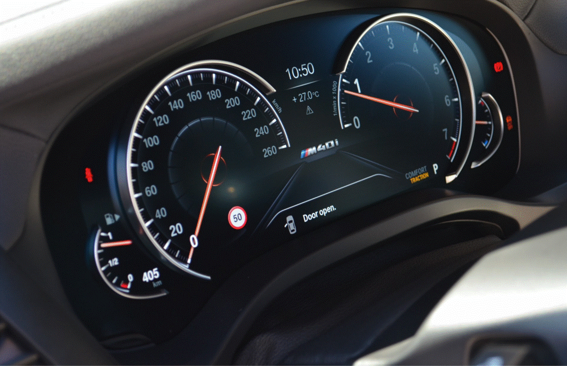 BMW X3, X4, X3M, & X4M pre LCI instrument cluster screen protector pre cut coverage area.