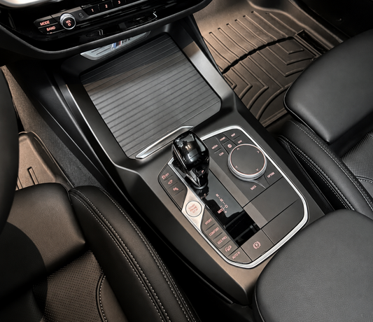 BMW X3, X4, X3M, & X4M piano black interior center console with matte or satin pre cut self healing PPF kit installed.