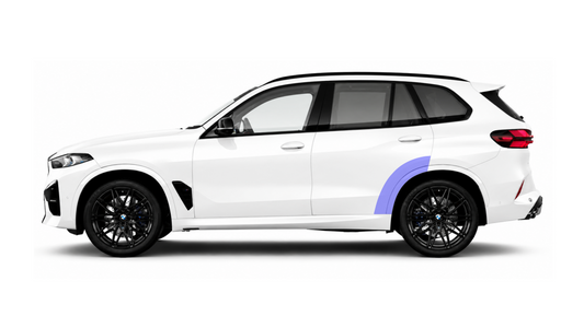 BMW X5 G05 & X5M F97 rear arch and door PPF kit, protecting the rear quarter from damage caused by stones and road debris.