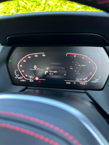 BMW Z4 instrument cluster screen protector finished in matte anti glare PPF, fixing scratches and damage to the screen with the screen on.
