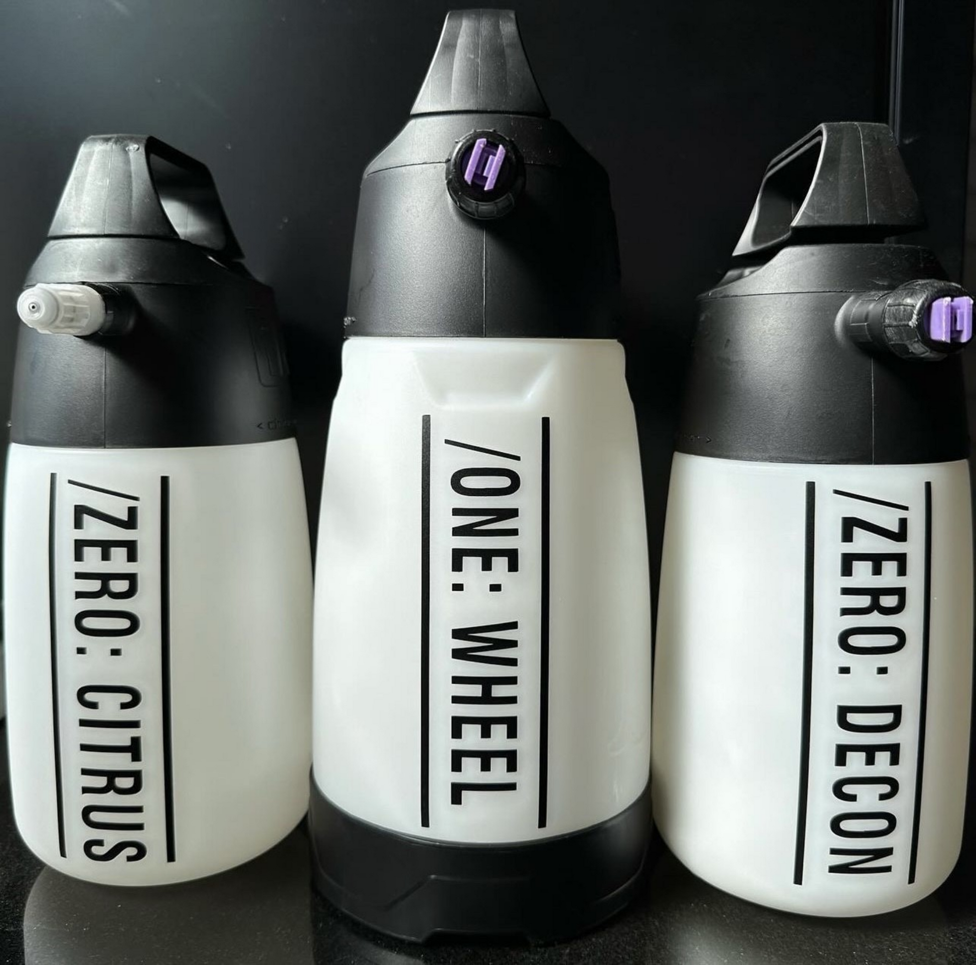 IK Sprayer Multi Foam Bottle Identification Label Stickers installed to variety of bottles. 