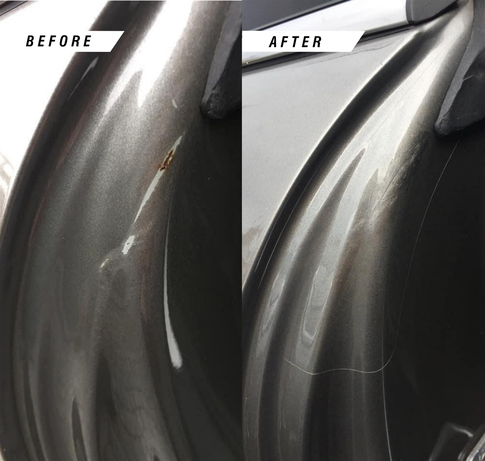 MINI Cooper Door Jamb Damage before and after application of the Gloss Door Shut protection film kit. 