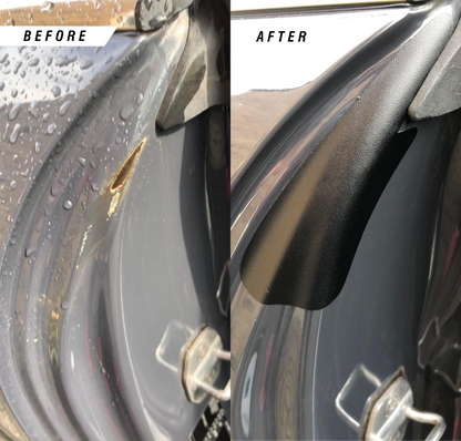 MINI Cooper Door Jamb Damage before and after application of the Textured Black Door Shut protection film kit. 