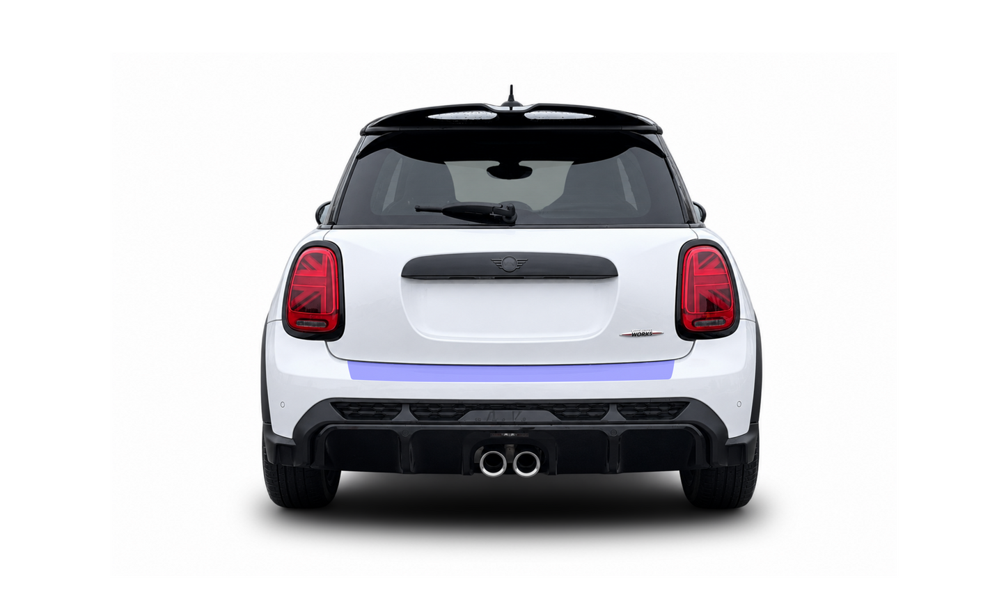 MINI Cooper JCW F55, F56 & F57 rear boot trunk bumper lip PPF kit protector coverage, preventing damage and scratches.